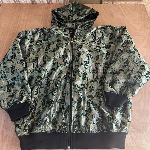 Member’s Property Men’s 4XL Brocade Hooded Jacket Black Gold Green Asian Print - Picture 1 of 8
